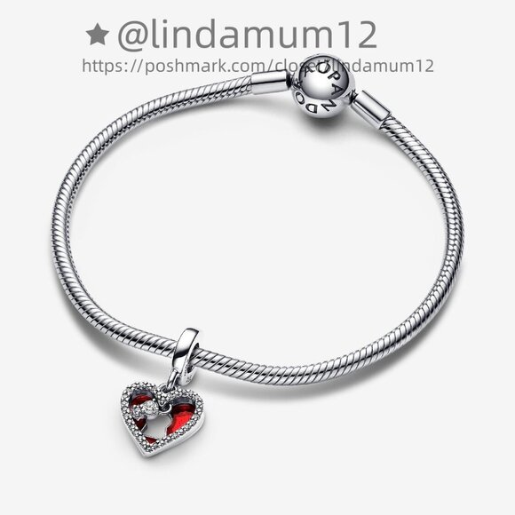 Pandora Red Heart & Keyhole Double Dangle Charm - Picture 2 of 5